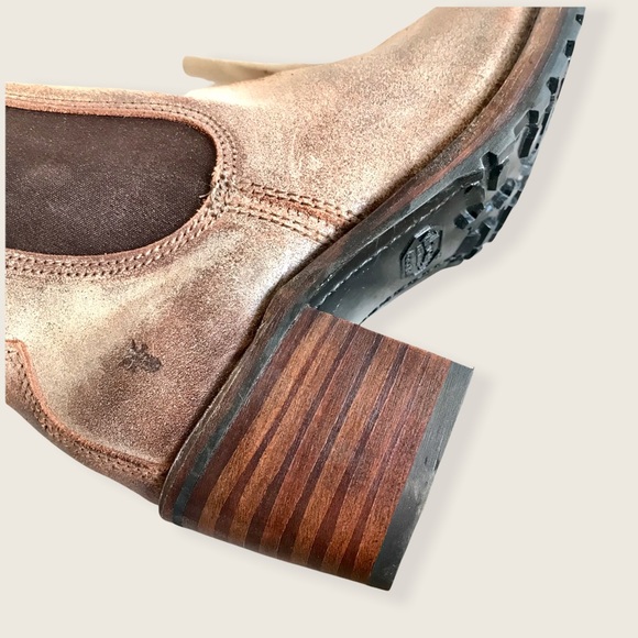 Frye Sabrina Chelsea Vintage Tan/Brown Suede Classic Casual Heeled Ankle Booties - Picture 11 of 16